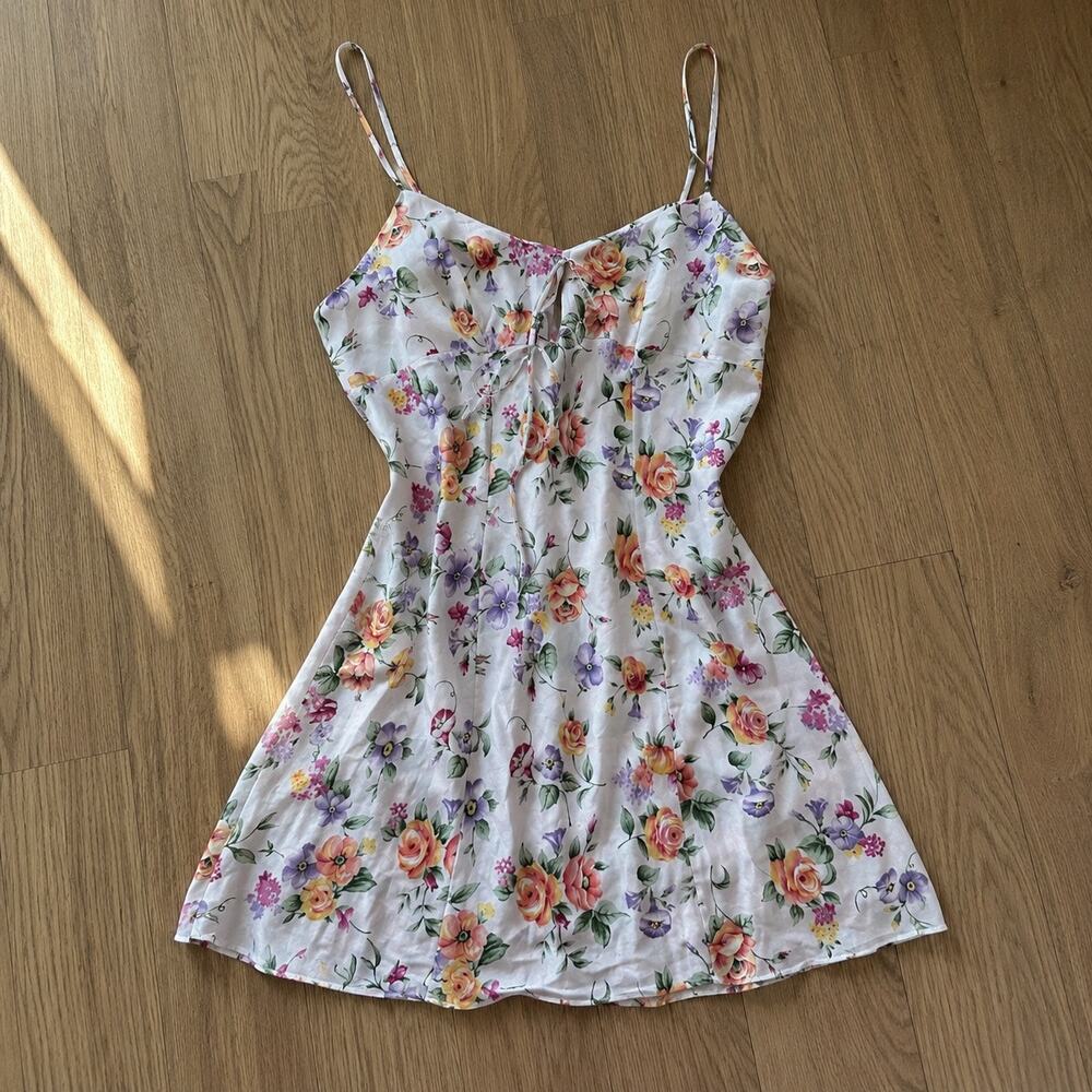 Victoria's Secret 90s Floral Silk Chemise Slip Mini Dress Size Small